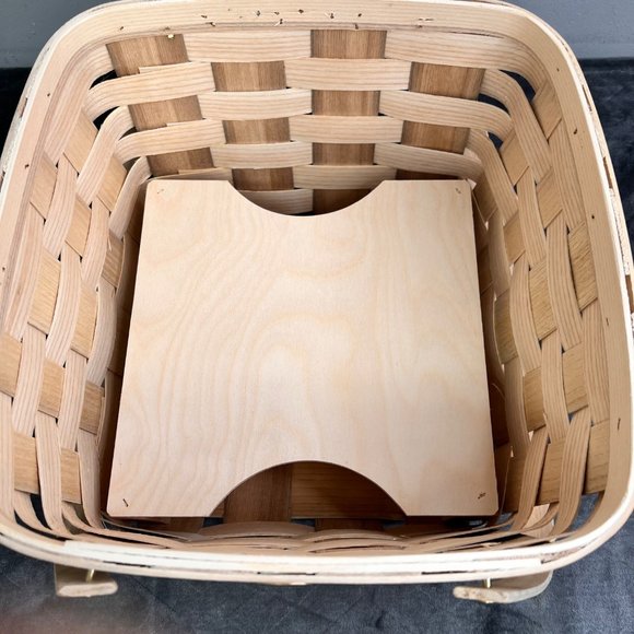 Peterboro Picnic Basket Natural Wood Riser Inside Woven Double Handles Logo - Picture 6 of 11